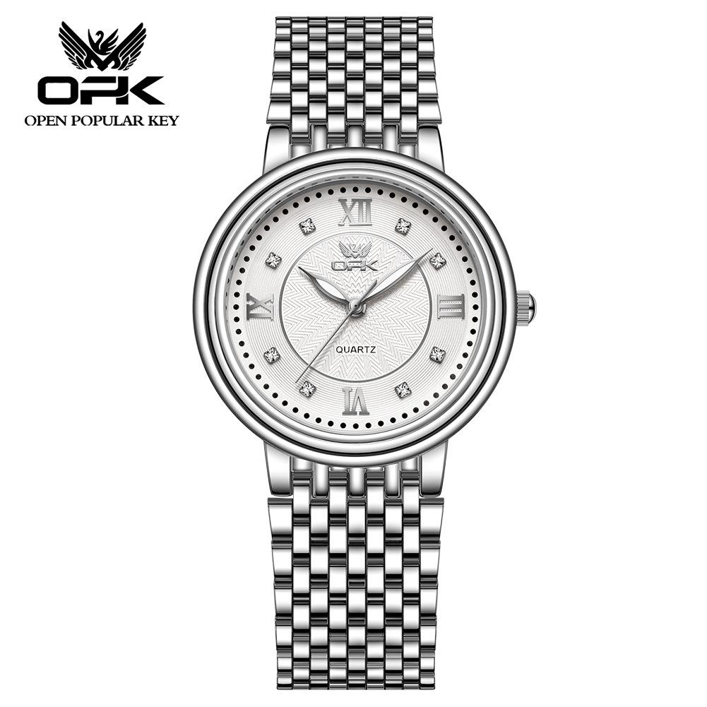 OPK Brand Couple Luminous Diamond Scale Exquisite Inner Shadow Men's and Women's Trend Quartz Watch Men's Steel Belt Waterproof Watch