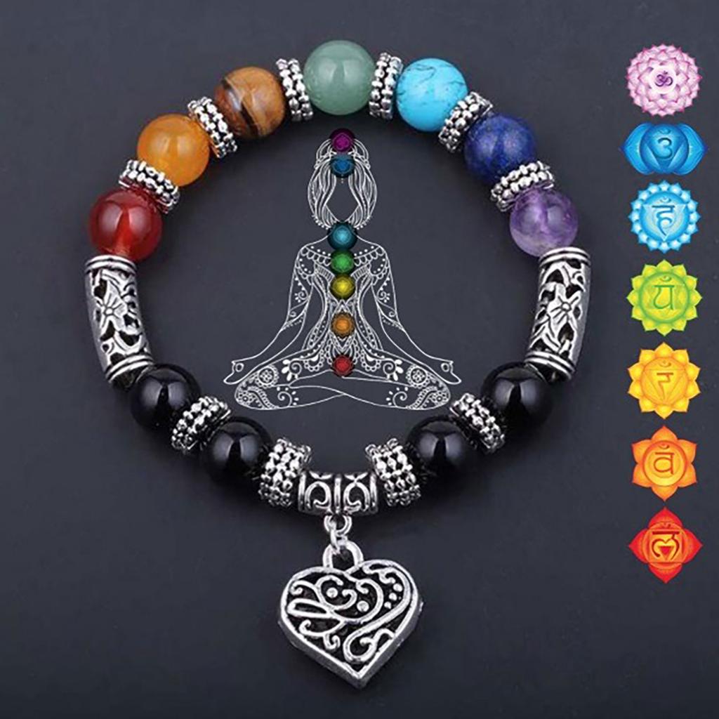 7 Chakra- Heart Bracelet Balance Stone Beaded Bracelet Yoga Charm Bracelet