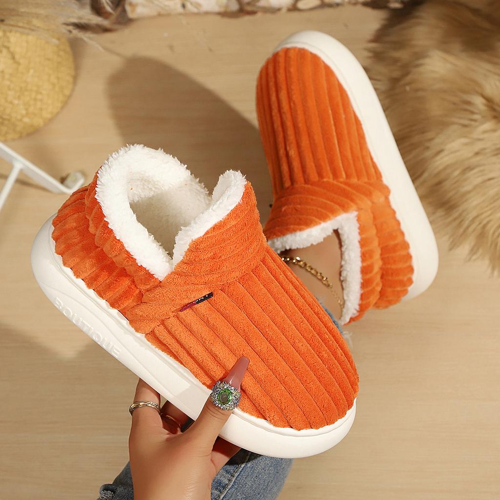 Winter Geschlossene Ferse Baumwollschuhe Herren Damen Dicke Sohle Innen Außen Fleecegefüttert Pelz Hausschuhe Warme Plüsch Hausschuhe