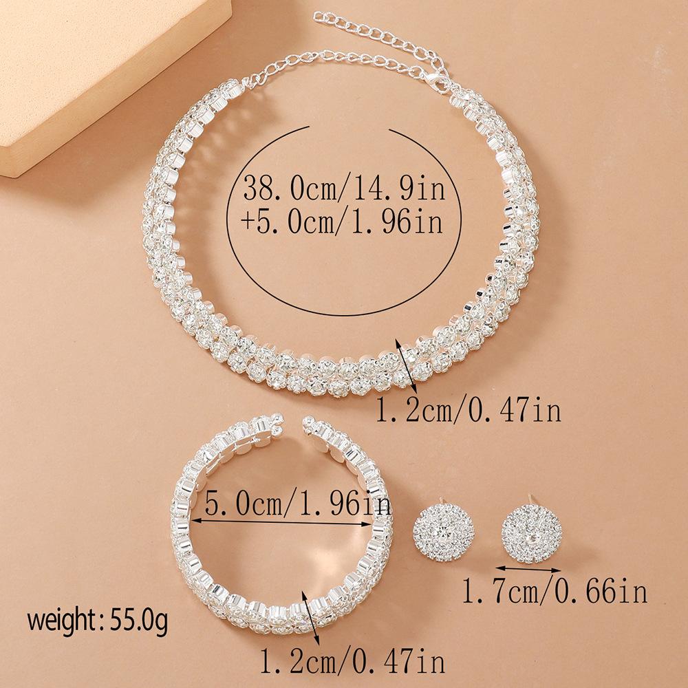 1/2 Row Rhinestone Gold and Silver Set Collar Earrings Bracelet High-end Atmosphere