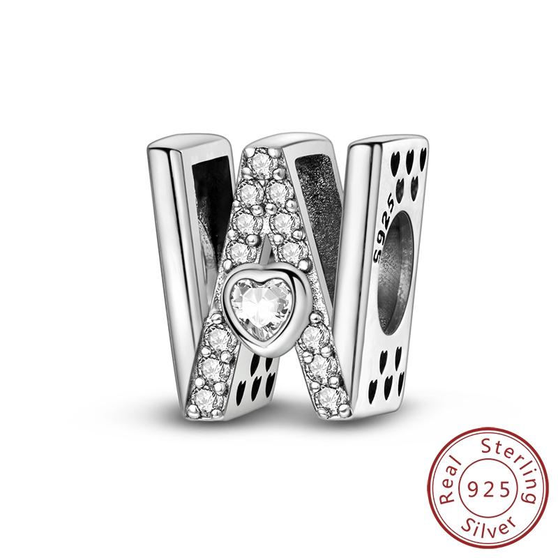 New 925 Silver Charm Beads 26 Letter Alphabet A-Z Charm Fit Original Charms Bracelet DIY Birthday Jewelry Gift Making