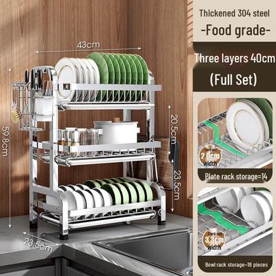 3-Tier Stainless Steel Kitchen Dish Drying Rack with Utensil Holders