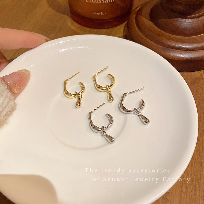 Cold Wind Irregular Metal Water Drop Earrings Fashion Versatile Earrings Korean Version Premium Earrings Women