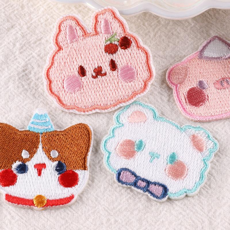 Cartoon Embroidery Label Cute Animal Avatar Badge Cloth Label Clothing Accessories Patch Decoration Self-Adhesive Embroidery Cloth Sticker