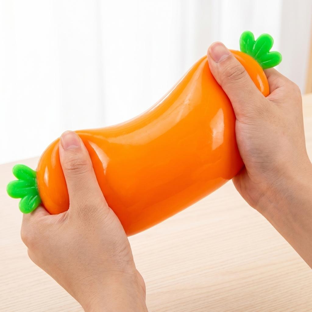 Soft Squeeze Carrot Shaped Stress Relief Toy Sensory Squishy Toy for Hand Exercise and Relaxation Durable Flexible Material