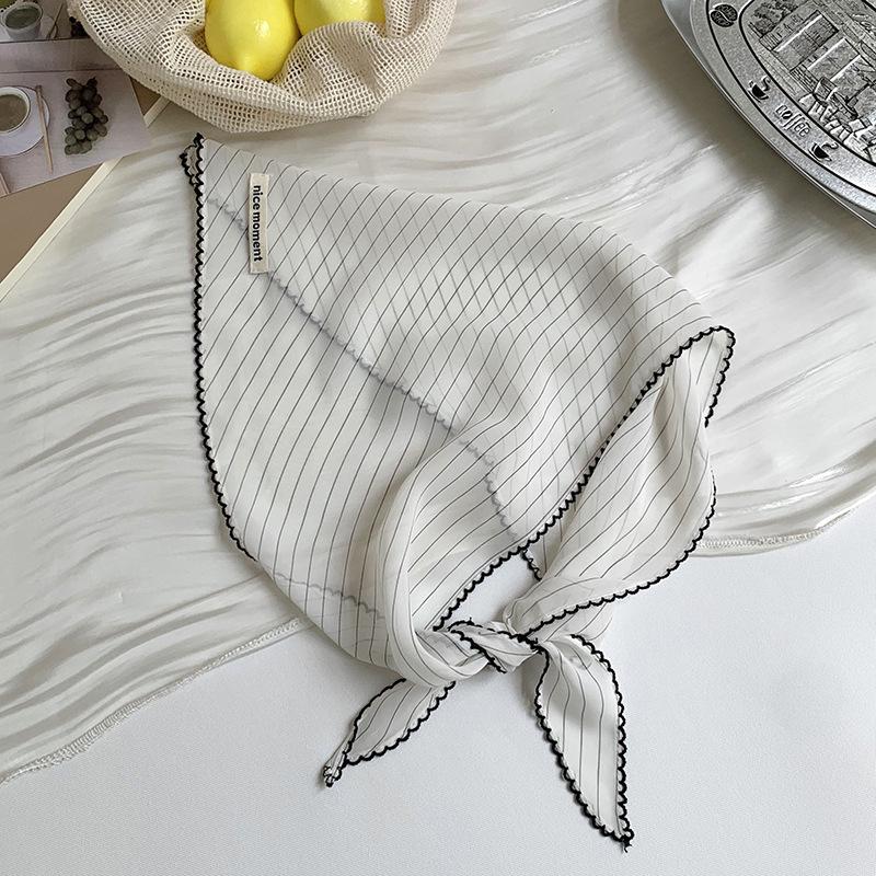 Polka dot silk scarf, striped triangle scarf, headscarf, pastoral multi-functional fashionable sunscreen and breathable polka dot silk scarf