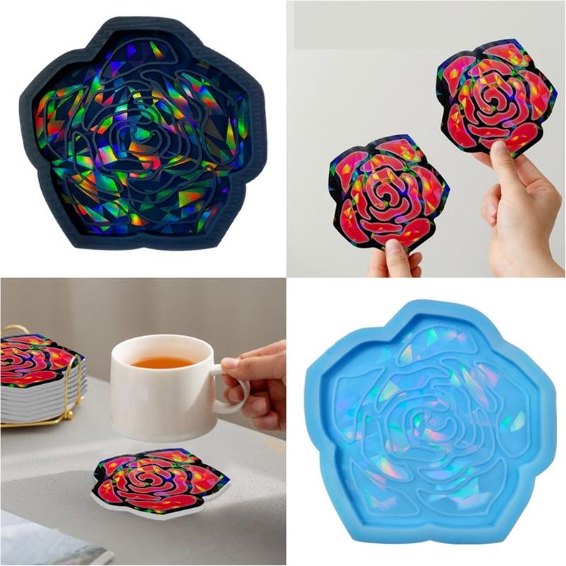 Holographic Coaster Mold Flower Silicone Coaster Molds Cup Mat Mold Epoxy Casting Mold for Resin Coaster Home Decors