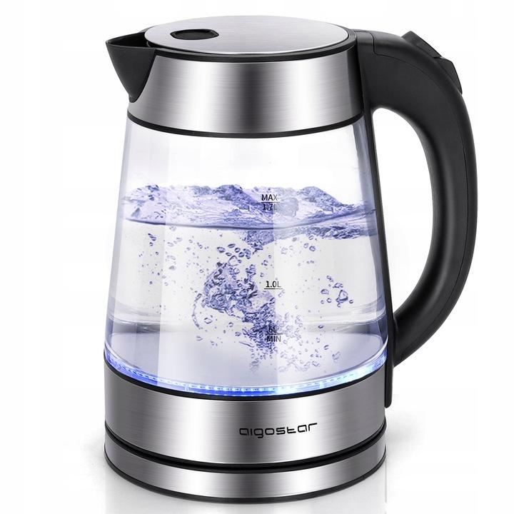 Aigostar Chubby - Elektrische Waterkoker - Retro - 1,7L - met LED - Waterniveau indicator - Glazen Waterkoker - 2200W - RVS
