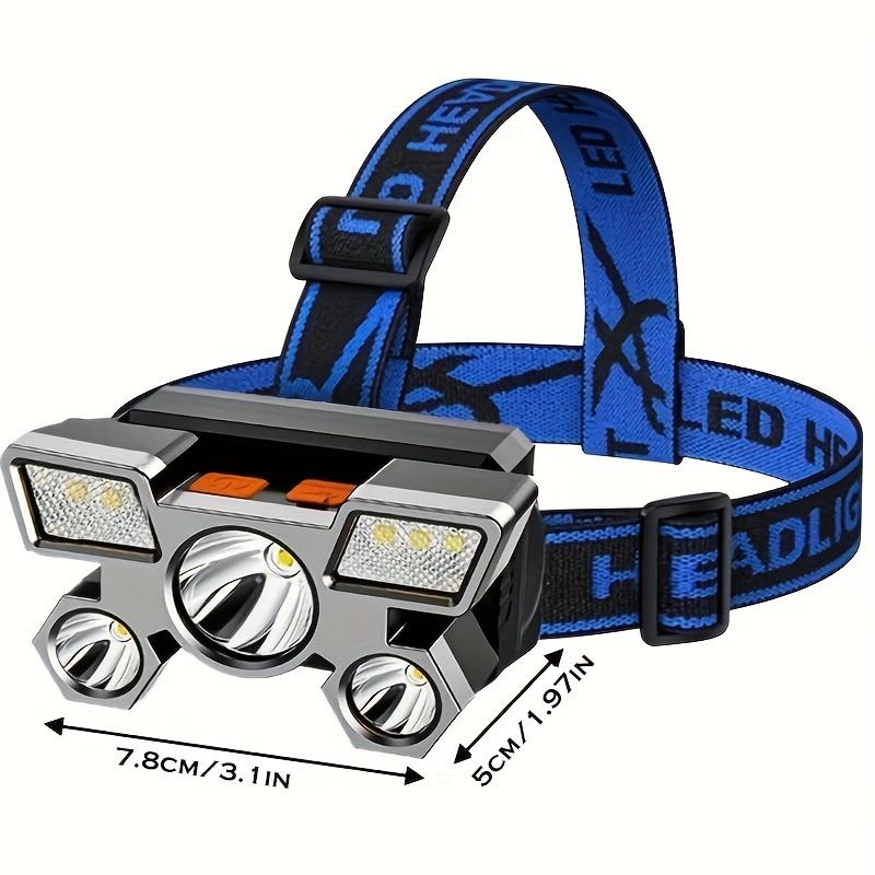 LED Strong Light Five Head Airplane Head Wearable Riding Light Outdoor Camping Fishing Headlight Long Endurance 4 Illumination Modes