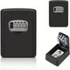 Secure & Spacious Wall-Mounted Key Safe - Waterproof, Weatherproof Metal Lock Box with 4-Digit Combination for Home Keys, Easy Install, Black