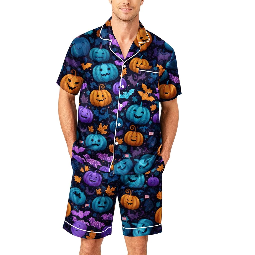 Men's Short Sleeve Pajama Set Button Down Shirt and Shorts Soft Lightweight Casual Sleepwear S To XXXXL Comfortable Fit