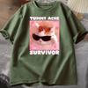 Tummy Ache Survivor Funny Cat Meme Tshirt Unisex Women Silly Stupid Cat Tee Shirt Unisexs Short Sleeve T Shirts Cotton Oversized Top