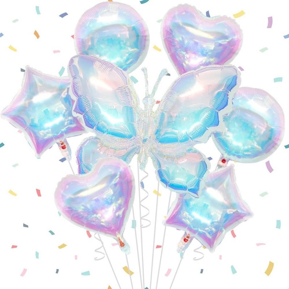Bunte Folienballons Schillernder Herzförmiger Ballon Neues Schmetterlingsballon-Set Geburtstagsparty