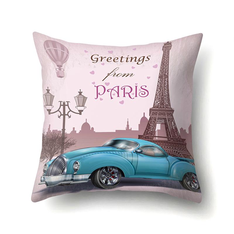 Polyester Pillow Cover Home Printed Pillow Cover Retro Tower European Building Cushion Cover Car Cushion Cover