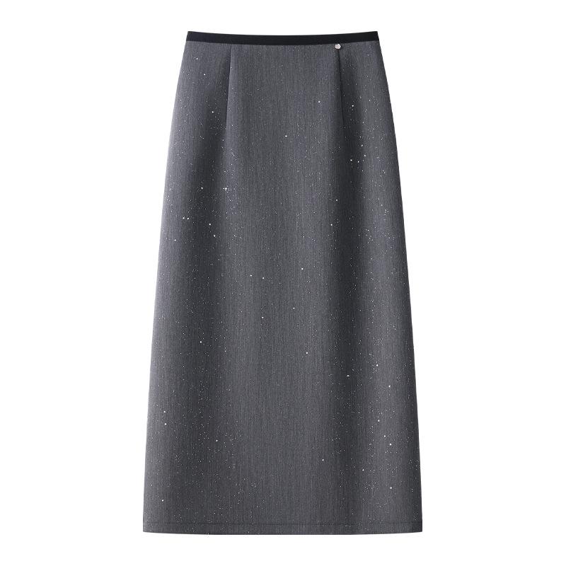 

Women s High-End Gray Sequin Slit Midi Skirt - Spring & Autumn 2025 Style Bodycon Suit Skirt 3XL серый