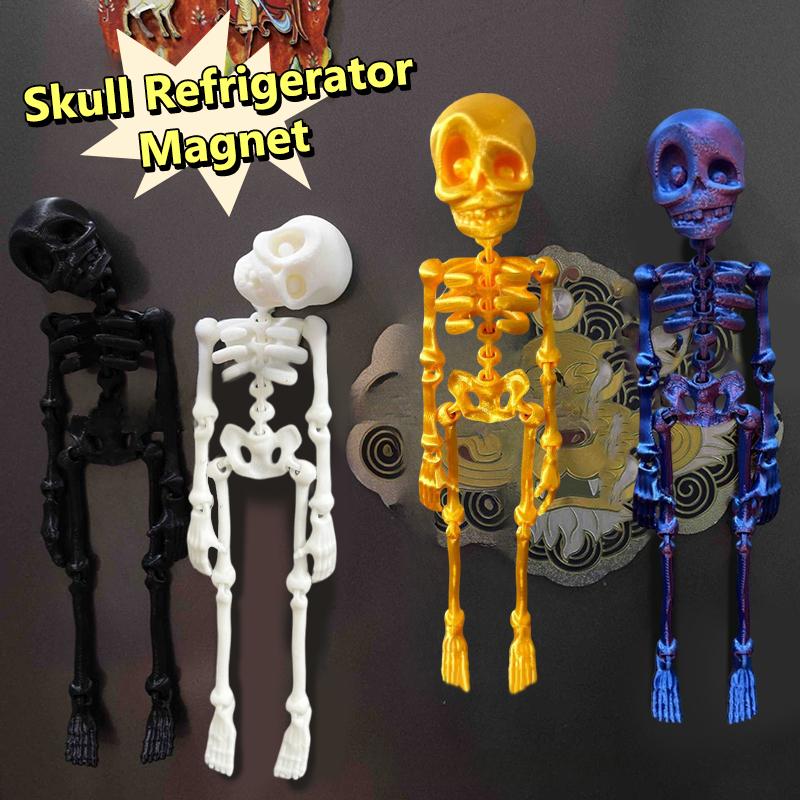 Poseable Skeleton Fridge Magnet 3D Printed Articulated Skeleton Decor Halloween Horror Luminous Skull Magnet Fridge Sticker