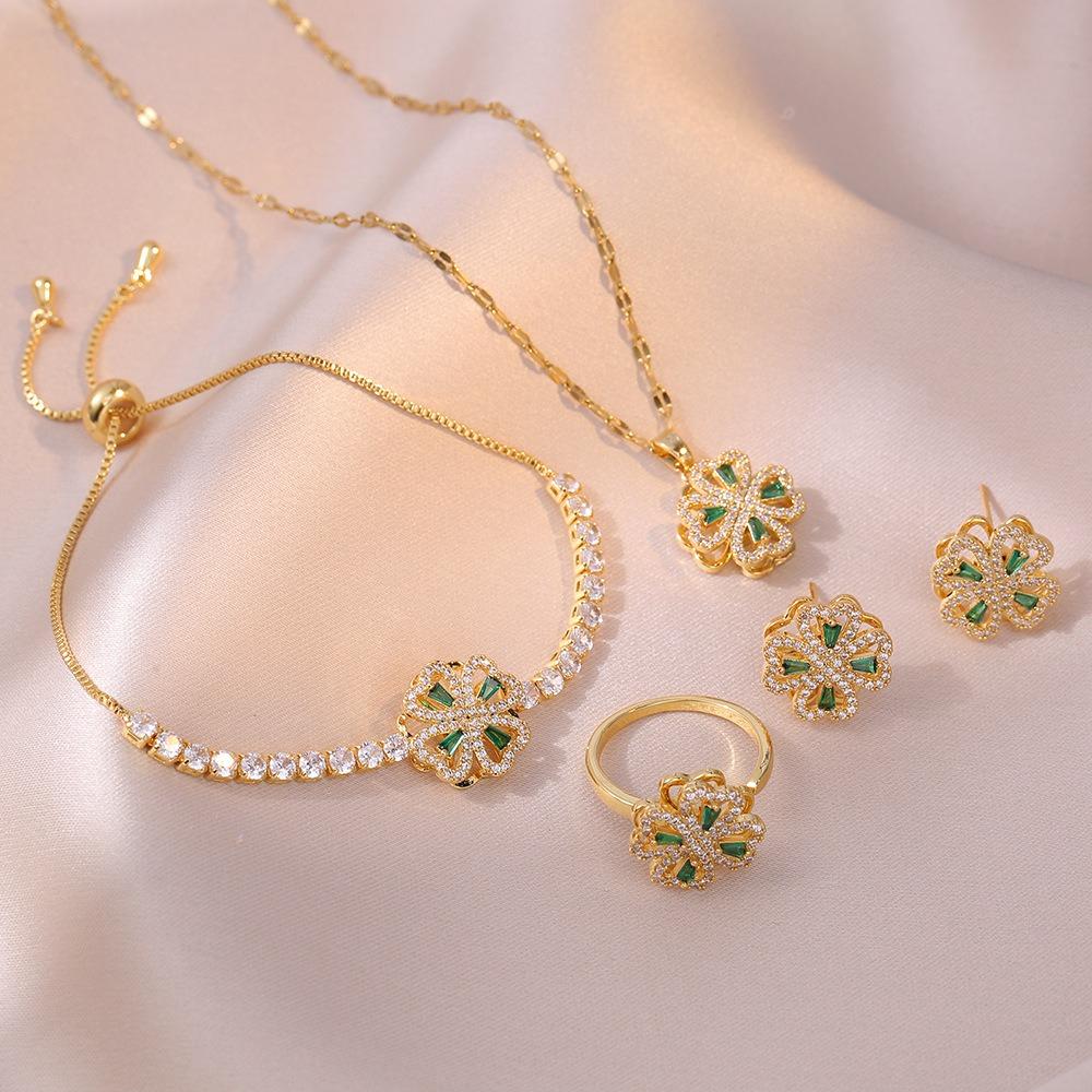 Necklace Women's Japanese and Korean Rotating Micro Inlaid Zircon Rotating Fashion Set Clavicle Chain Necklace Jewelry