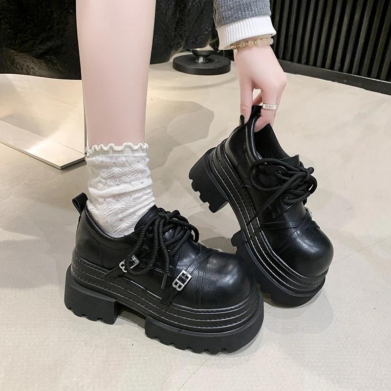 Fashion 8CM NEW Chunky Platform High Heels Women Spring Leather Ankle Buckle Mary Jane Shoes Woman Thick Heeled Pumps Lolita Shoes