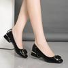  Women Classic Round Toe Spring & Summer Square Heel Shoes Lady Black Pu Leather Office Pumps Sapatos Femininas A1333