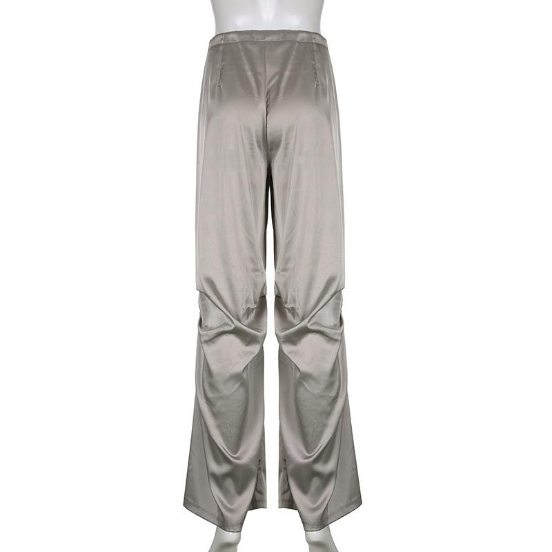European and American Solid Color Vertical Feeling Floor Dragging Satin Trendy Loose Casual Pants