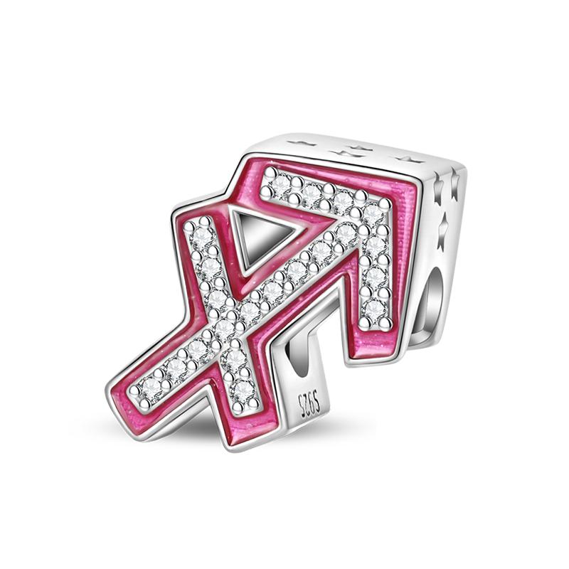 100% Copper Metal 26 Letter Shiny Princess Pink Series Charm Bead Components Bead Components Compatible With Authentic Original Bracelets Do It