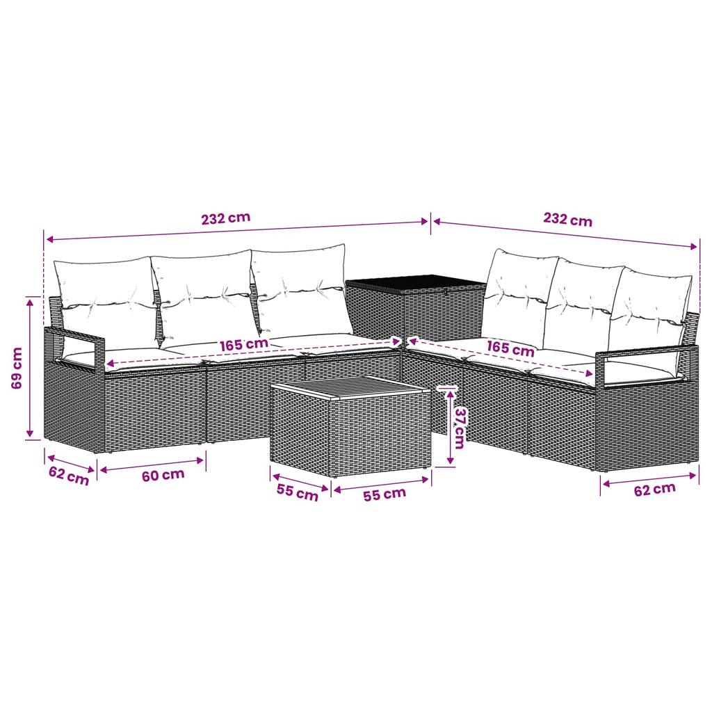 Sofa Set 8 Pieces Beige and Cream White Poly Rattan and Steel