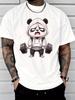 Fitness Weightlifting Panda Cartoon Graphic Unisexs Cotton Crew Neck Tee Short Sleeve Loose Casual Daily Street Male Wear Top