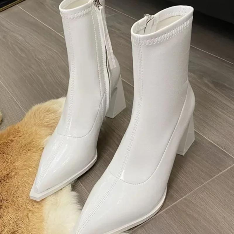 Fashion 2024 High Quality Women's Shoes Ankle Women's Boots Fashion Side Zipper Solid Office and Career Sexy Pointed Toe Shoes for Women