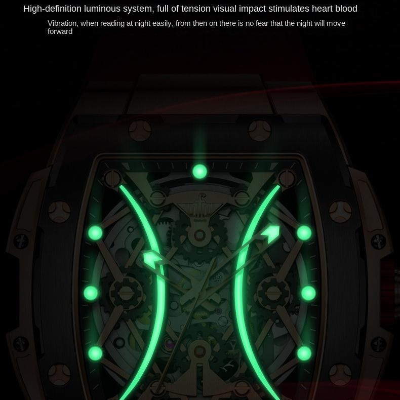 OUPINKE Zegarek Hollow Barrel Mechaniczny zegarek Moda Silikon Wodoodporny Męski zegarek Męski zegarek