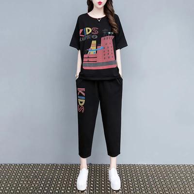 Plus Size Women's Summer Sports Suit Loose Casual Cropped Pants  Fashion Two-piece Suit