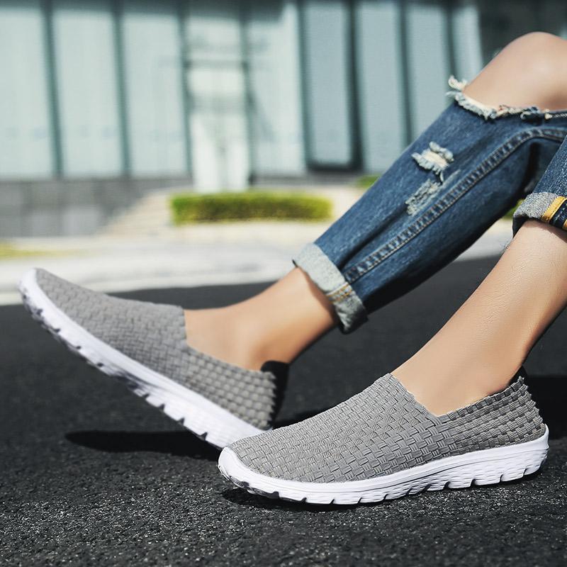 Summer Men Sneakers Black Braid Beach Sports Shoes Casual Slip On Flats