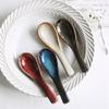 ABNO-4-Piece Spoon, Japanese Style Lamian Noodles Spoon Set, Blue Ceramic Spoon, Retro Porcelain Spoon