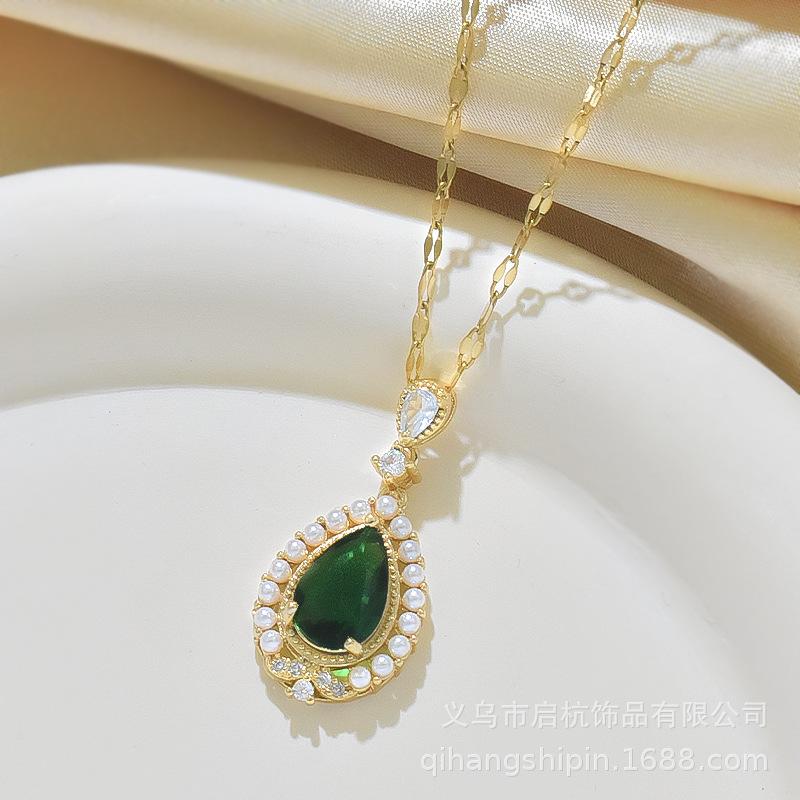 Supply Water Drop Necklace Women'S Retro Simple Fresh Natural Pendant Collarbone Chain