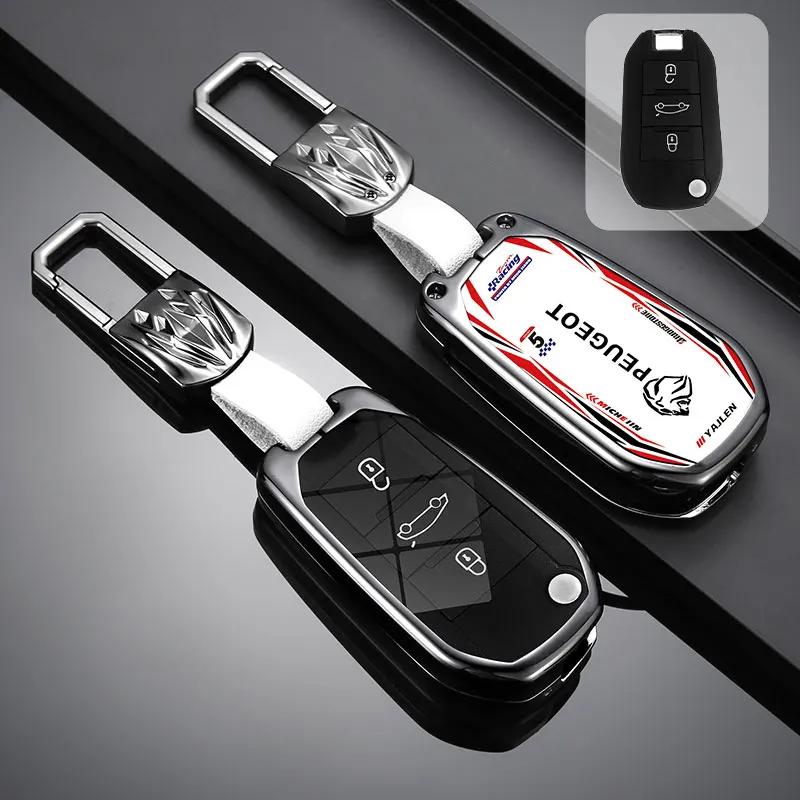 Car Sticker 2025 Hot Alloy Car Flip Remote Key Case Cover Protector Shell For Peugeot 208 308 408 508 2008 3008 4008 5008 Auto K