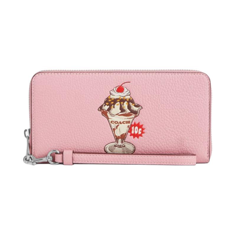 COACH Zip Around 19 Sundae Pattern Long Fine Pebbled Leather Wallet Women s Pink розовый