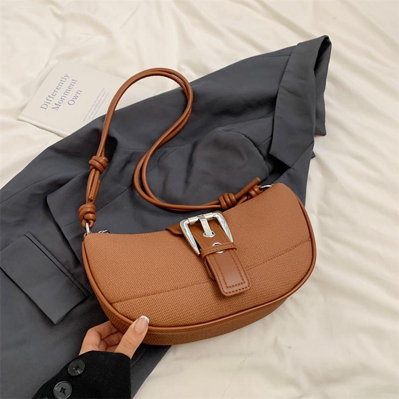 Belt Buckle Design Shoulder Bags For Women PU Leather Cross Body Croissant Bag Casual Street Luxury Designer Handbags