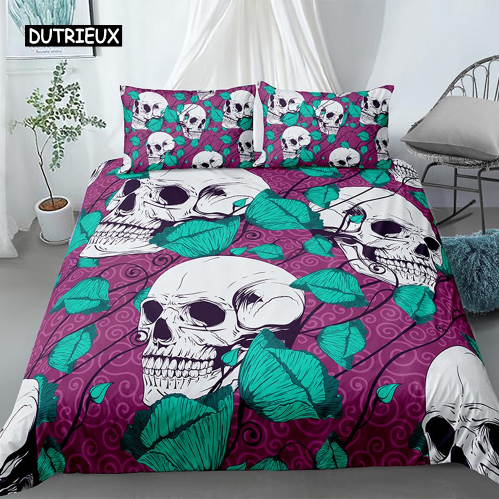 3D Skull Duvet Cover Set Colorful Skull Gothic Watercolor Tie Dye Comforter Cover Microfiber Sugar Skull Queen Size Bedding Set