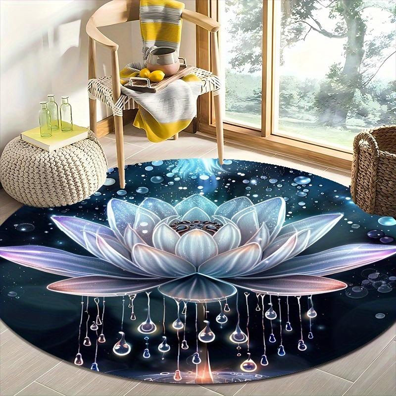 1 Stück leuchtende Fußmatte für Lotusblumen - Rutschfeste, maschinenwaschbare runde Matte mit selbstleuchtendem Design, beruhigendes Blau Rosa für Lotus
