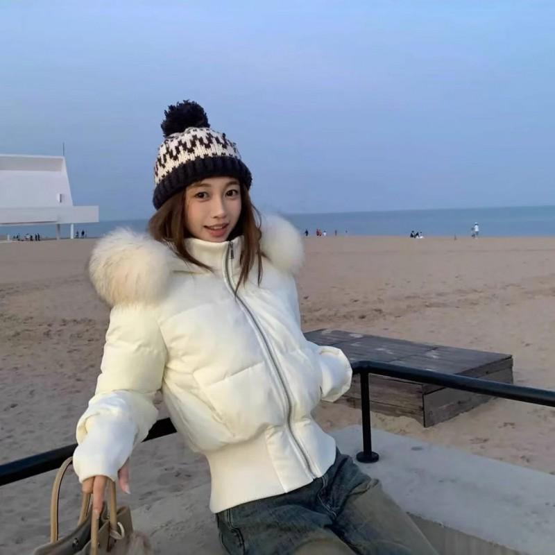 Womens Korean Style Short Hooded Cotton Puffer Jacket Slim Fit Winter Fashion Coat Petite Girls