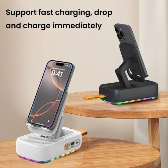 Bluetooth Uyumlu Hoparlörlü Cep Telefonu Standı LED Işıklı Katlanabilir Döndürülebilir Masa Standı TF Kartlı Kablosuz Hoparlör Samsung Tabletler İçin