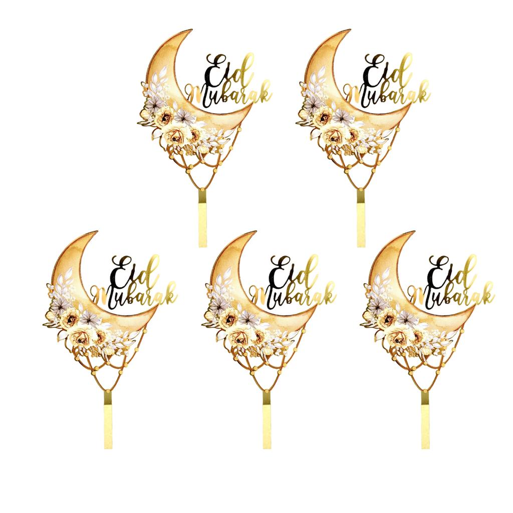 5 Pack Cake Toppers Set Eid Theme Holiday Cake Decors Party Supplies Birthday Cakes Decorations for Festival Cake