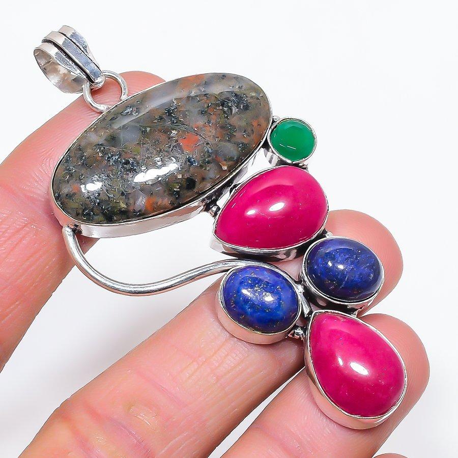 

Natural Unakite, Jade Gemstone 925 Sterling Silver Jewelry Pendant 3.15 U7T03