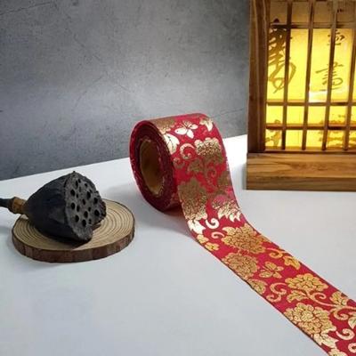 10 Yardas Gran Capacidad 4 cm Cinta Hanbok Dorada Roja Año Nuevo Lunar Chuseok Regalos Festivos Pasteles de Arroz Sobres de Regalo de Retorno Bricolaje Auto-Empaque