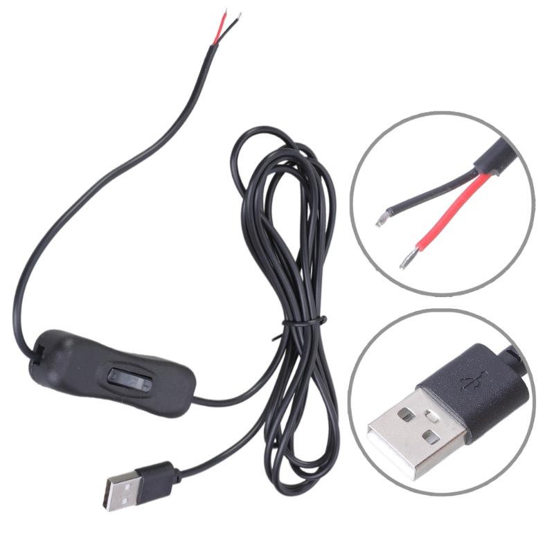 2Pin USB Male To Bare Open End 2 Cores USB 5V Quick Charging Cable with Switches for LED Light Cooling Fan Speaker