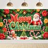 Merry Christmas Banner Santa Claus Print Xmas Display Gingerbread Man Pattern Christmas Tree Motif Santa Backdrop Decora
