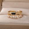 New Personalized Fashion Classic Green Irregular Double layer Zircon Ring Women's Stainless Steel Gilded Wedding Ring