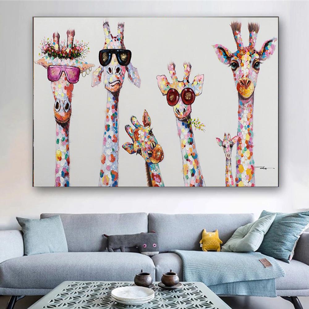Abstract Giraffe Canvas Art Paintings On The Wall Colorful Animals Art Prints African Animals Art Pictures for Living Room Wall Background