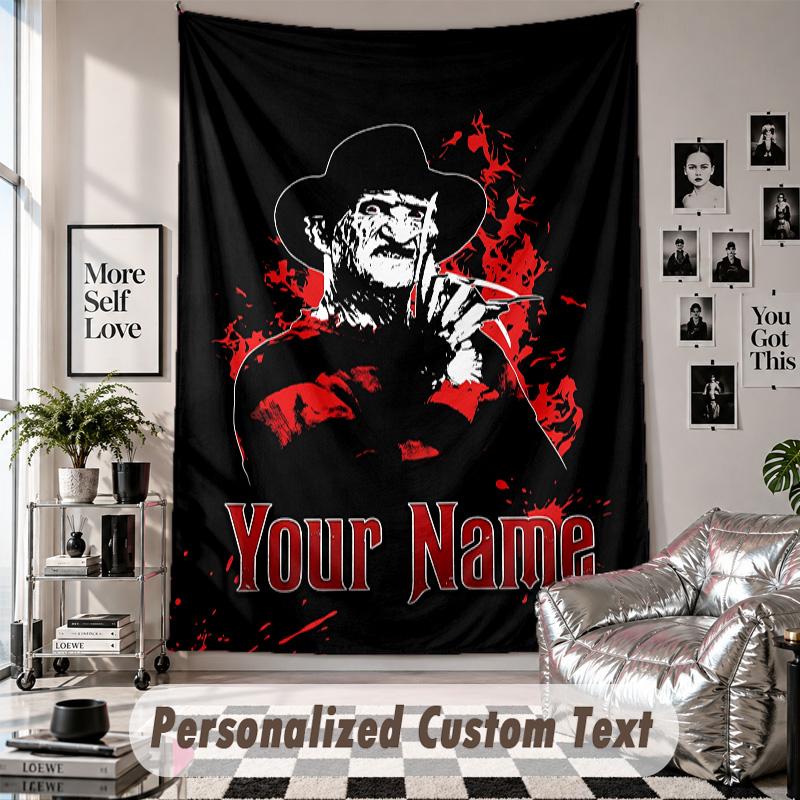 Custom Tapestry Wall Hanging, A Nightmare On Elm Street Freddy Krueger Personalized Name Text Home Wall Decor