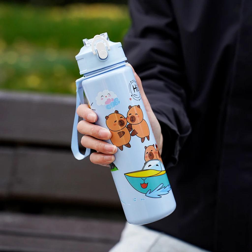 750ml Capybara Cute Water Cup with Straw & Handle Sports Water Bottle Large Capacity Travel Water Cup for Fitness Sports