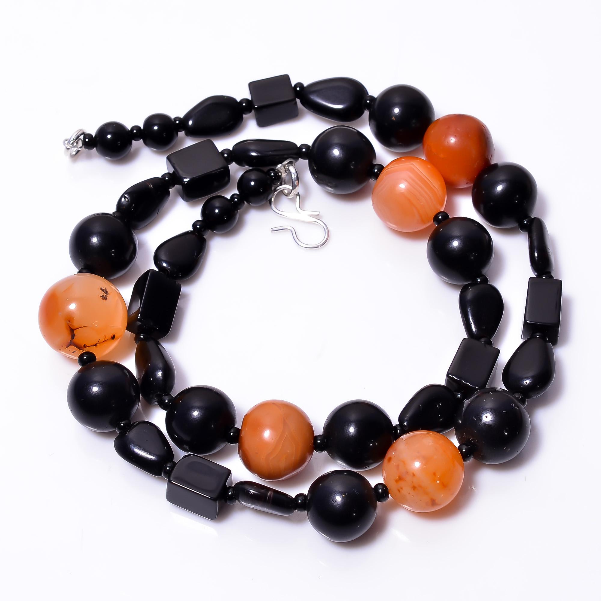 

Натуральный черный оникс сердолик смешанная форма драгоценный камень гладкие бусины ожерелье 6-14 мм 18 UB-8559